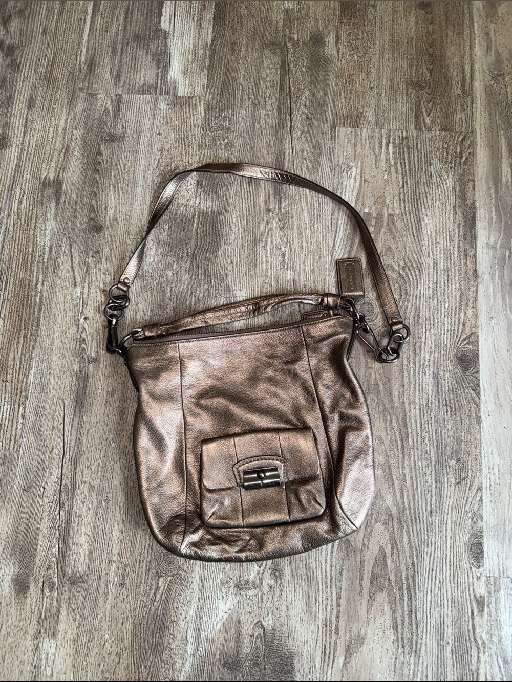 Coach Metallic Gold Leather Tote with Teal Satin Interior